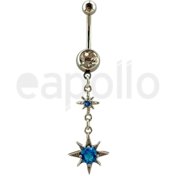 Dangling Star With Turquoise Stone Design Belly Bar- Silver - 50mm