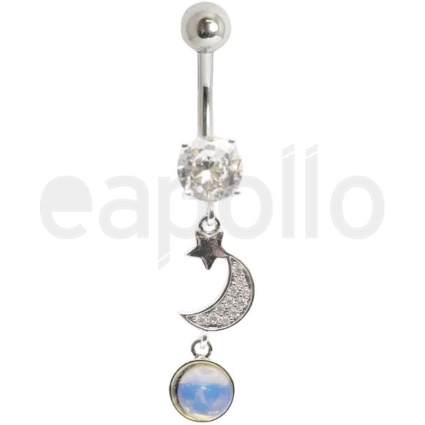 Dangly Crescent Moon Design Belly Bar - 10mm
