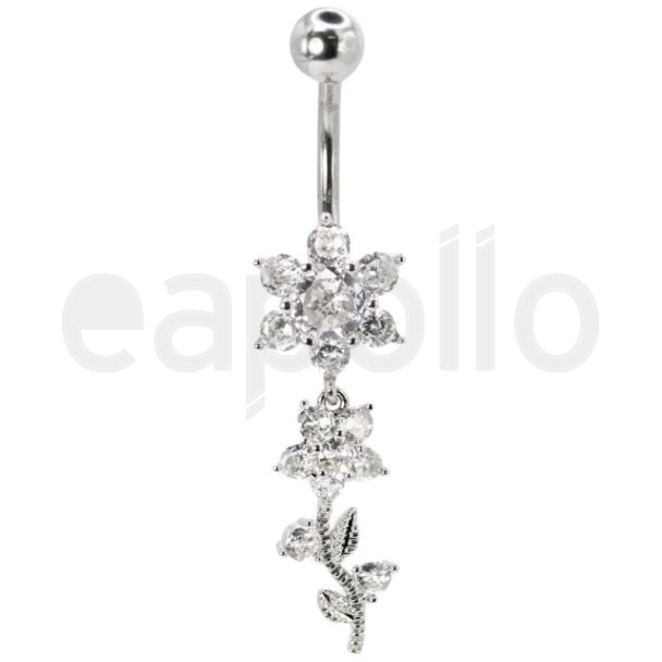Dangly Flower Design Belly Bar - 10mm