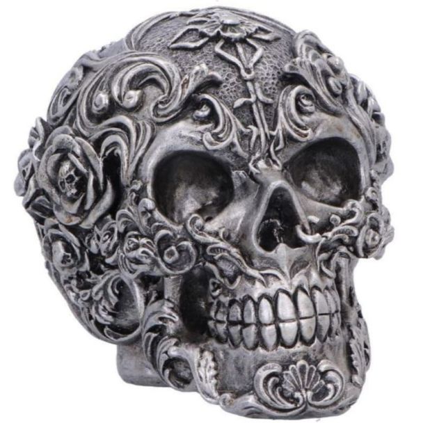 Decorative Gothic Skull Figurine with Floral Detailing – 12.2cm