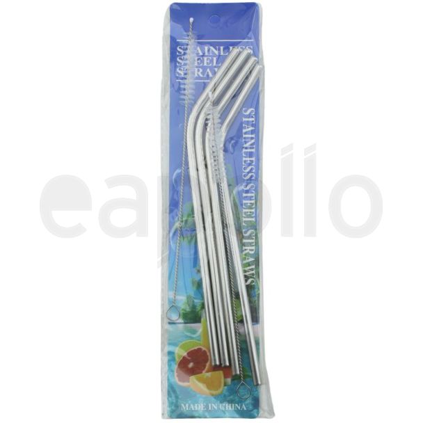 Reusable Stainless Steel Drinking Straws with Cleaning Brushes – Pack of 4 (21cm)