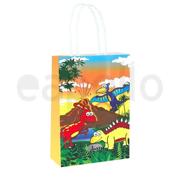 Kids Dinosaur Paper Gift Bag with Handles - 14cm x 21cm x 7cm