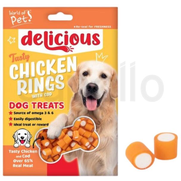 Dog Treats - World of pets Tasty Chicken Rings with Cod - 100g (BB-05/02/2026)