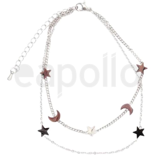 Double Chain Anklet with Moon and Star Charms