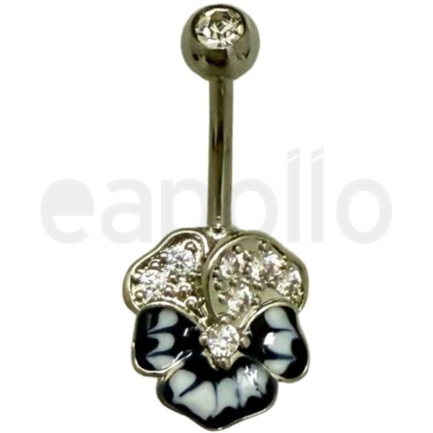 Double Shade Flower Design Belly Bar - Silver - 25mm