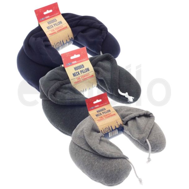 Drawstring Hooded Design Travel Neck Pillow - Assorted Colours