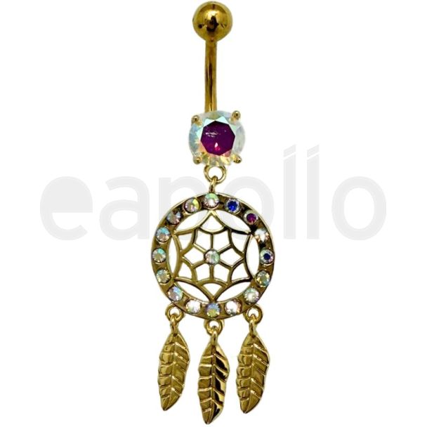Dreamcatcher Design Belly Bar - Gold - 50mm