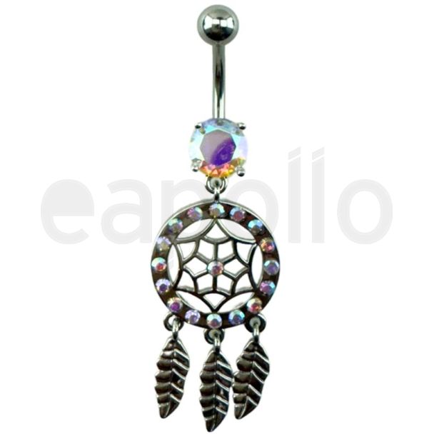 Dreamcatcher Design Belly Bar - Silver - 50mm