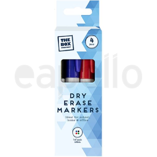 4pcs Dry Erase Markers for White Boards - Black, Blue, Red & Green Assortment