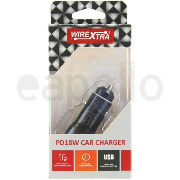 Dual Car Charger USB and Type C PD18W - Black