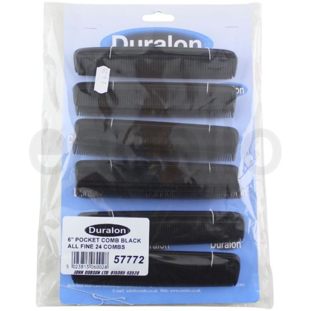 Duralon 6" Pocket Comb Black All Fine Combs