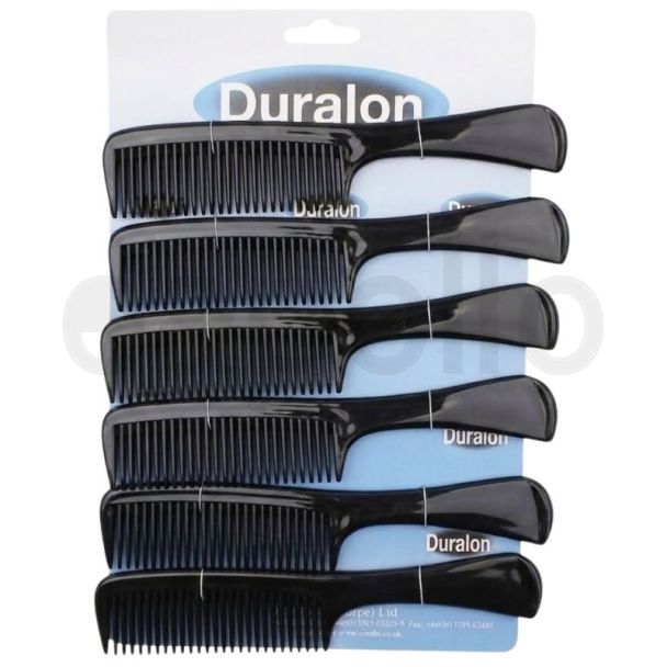 Duralon Black Wide Tooth Hair Comb with Handle - 19.5cm