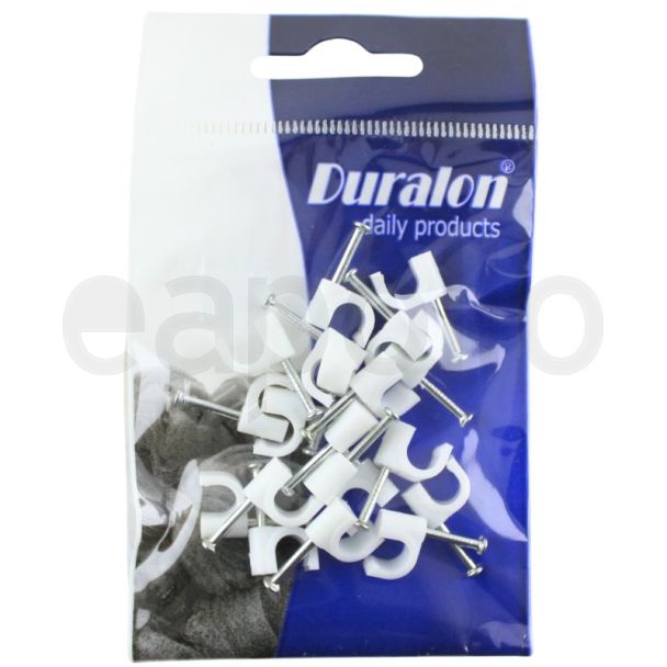 Duralon Round Cable Clips with Nails 7mm - White