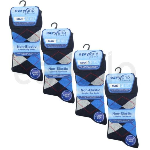 Men's Non-Elastic Comfort Top Argyle Socks - (3 Pack)