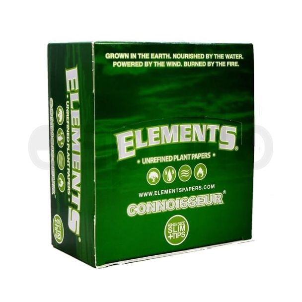 Elements Green King Size Slim Connoisseur Rolling Papers + Tips - 24 packs
