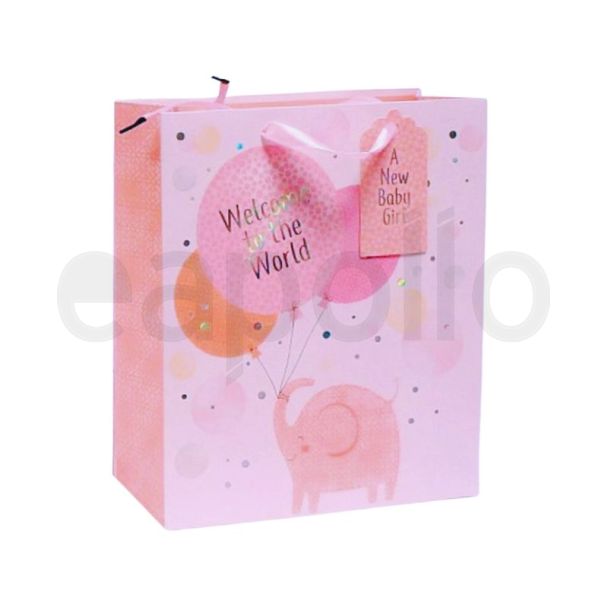 ''Welcome To The World'' Baby Girl Pink Gift bag (Medium)