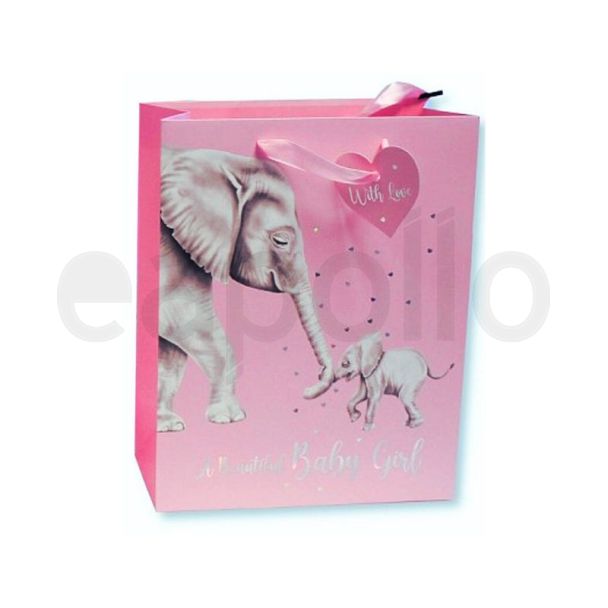 Elephant Design Baby Girl Pink Gift bag (Medium)