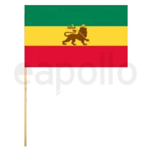 Ethiopian Lion of Judah- Hand Flag With Wooden Stick - 18" x 12"