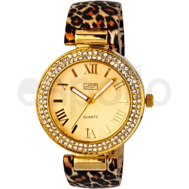 Eton Ladies Animal Print Cuff Bangle Watch – Gold & Leopard Print (3191J-LP)