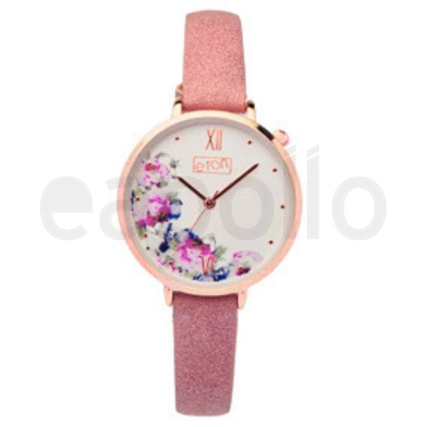 Eton Ladies Floral Dial Watch With PU Strap – Pink & Rose Gold