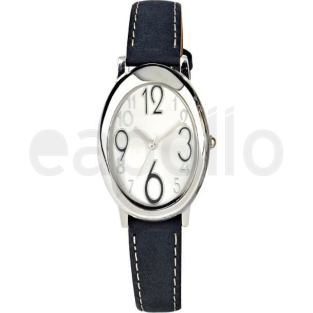 Eton Ladies Oval Watch With Leather Strap – Silver & Black (D1)