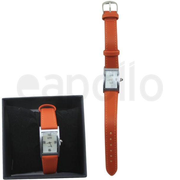 Eton Ladies Ridged Strap Watch – Silver & Orange