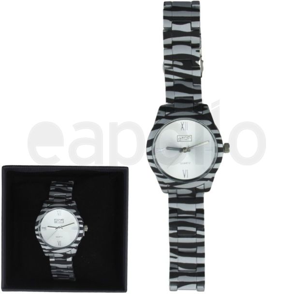 Eton Ladies Zebra Print Watch – Black & Grey