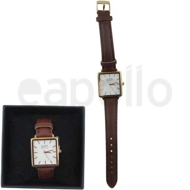 Eton Men's Square Watch With Leather Strap – Brown