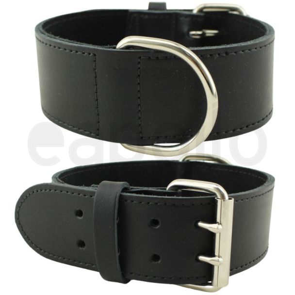 Extra Wide Bull Terrier Leather Collar-Black (18-21'')