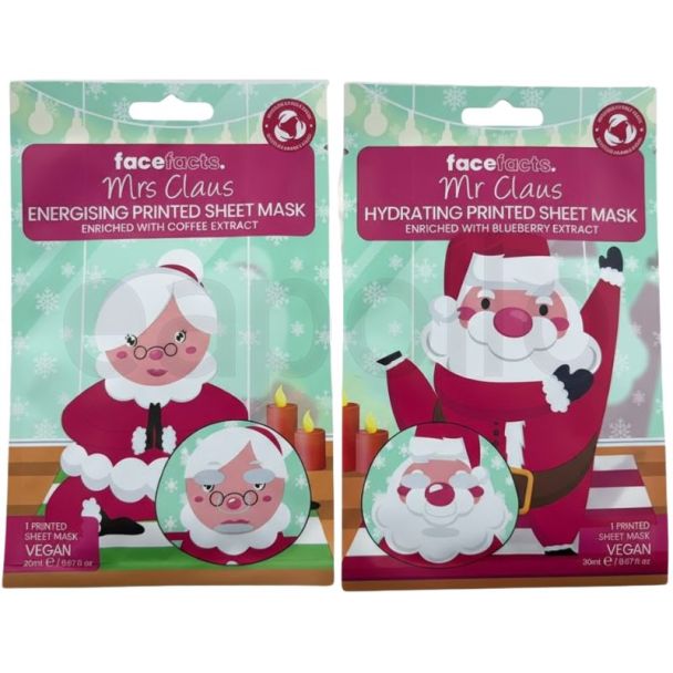Face Facts Printed Sheet Mask - Mr & Mrs Claus (20ml)