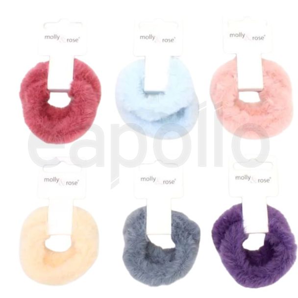 Faux Fur Fabric Scrunchies – Pack of 2 Assorted (4cm)