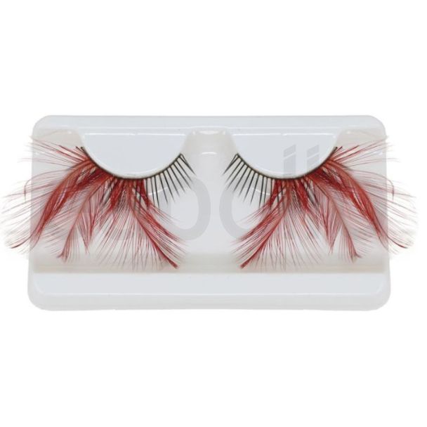 Feather False Eyelashes - Red