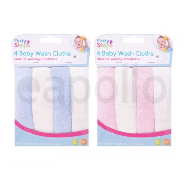 First Steps Baby Wash Clothes - Assorted Colours (Pack of 4)
