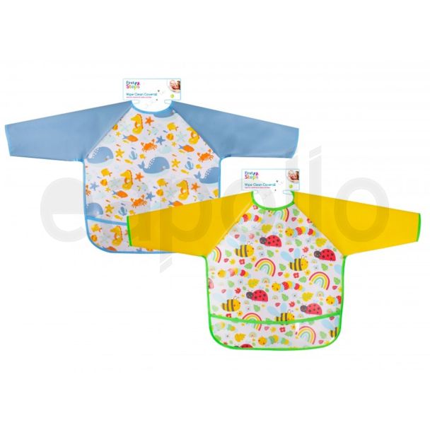 First Steps Wipe Clean Coverall Bib - Assorted 