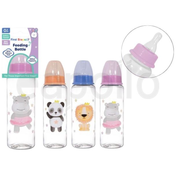 First Steps Safari Baby Feeding Bottle (250ml) - Assorted 