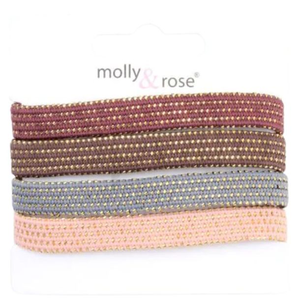 4pcs Flat Hair Elastics with Glitter Thread - 1cm x 5cm