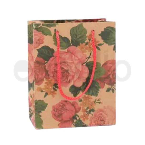 Floral Print Kraft Gift Bag - 20x15x6cm