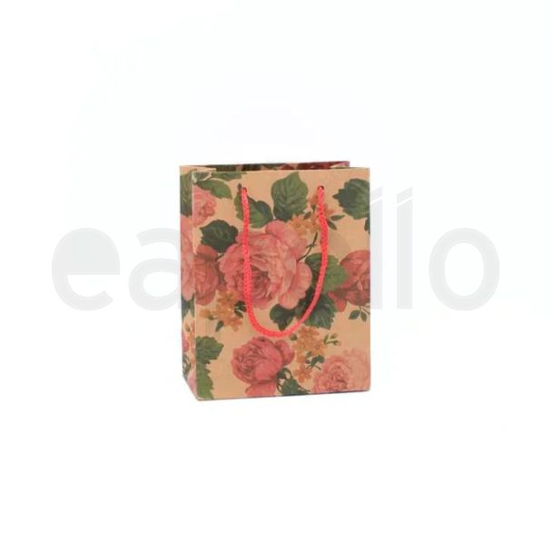 Floral Print Kraft Gift Bag - 14.5x11.5x6cm