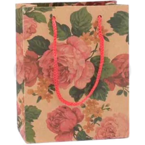 Floral Print Kraft Gift Bag - 24x19x8cm