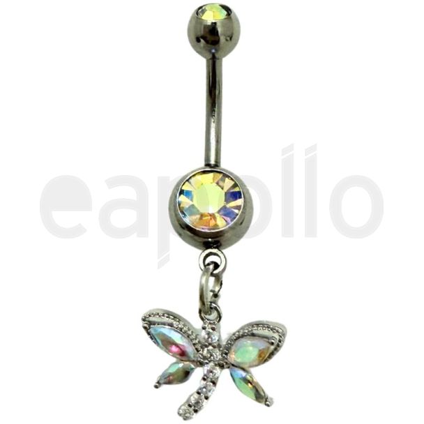 Crystal Flower Belly Bar - Silver - 30mm