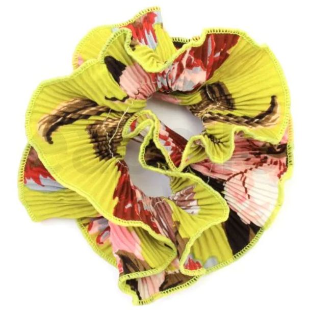 Flower Print Ribbed Double layered Scrunchie (15cm)