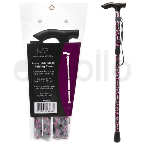 Foldable Aluminium Walking Stick- Floral Print