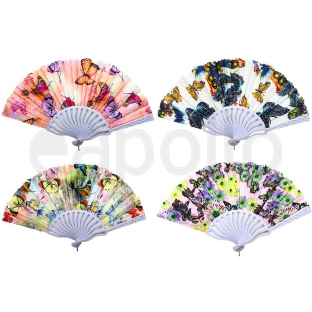 Folding Hand Fans Butterfly & Flower Design  - Assorted Colour & Design (23cm)