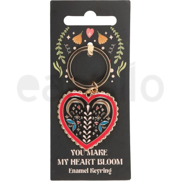 Folk Heart Enamel Keyring Colourful Folk Art Design (7.5cm)