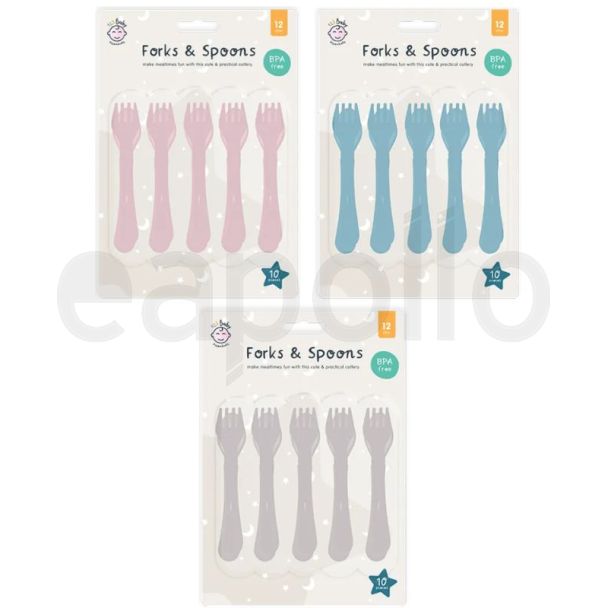 Fork and Spoon Set 10 Pack - Assorted Colours 