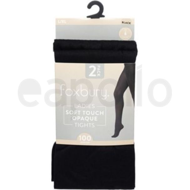 Foxbury 100 Denier Opaque Tights – Black L/XL (Pack of 2)