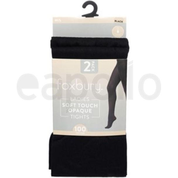 Foxbury 100 Denier Opaque Tights – Black M/L (Pack of 2)