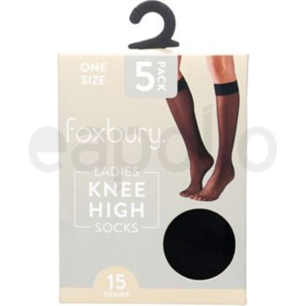 Foxbury 15 Denier Knee High Socks – Black (Pack of 5)