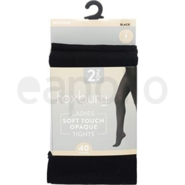 Foxbury 40 Denier Tights – Black Medium (Pack of 2)