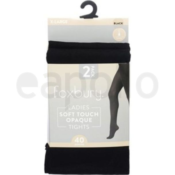 Foxbury 40 Denier Tights – Black X-Large (Pack of 2)